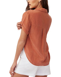 Bella Dahl Cuffed Short Sleeve Linen-Blend Shirt