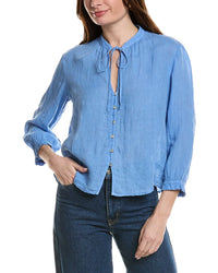 Bella Dahl Short Sleeve Tie Front Linen-Blend Top