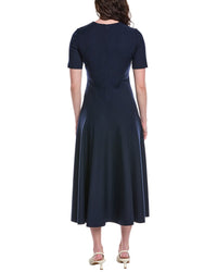 Oscar De La Renta Wave Detail Stretch Wool-Blend Maxi Dress