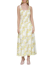 Avec Les Filles Drop Waist Smocked Bodice Linen-Blend Dress