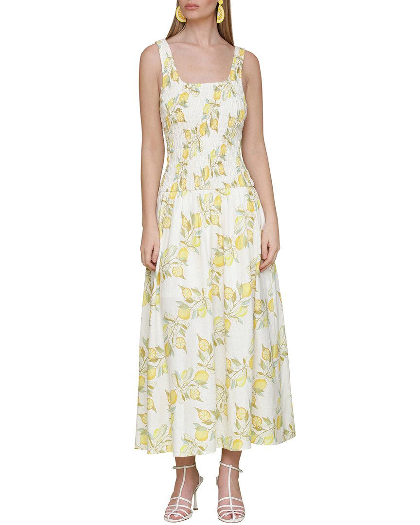 Avec Les Filles Drop Waist Smocked Bodice Linen-Blend Dress