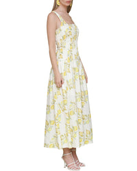 Avec Les Filles Drop Waist Smocked Bodice Linen-Blend Dress