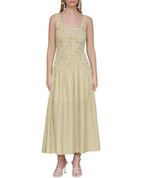 Avec Les Filles Drop Waist Smocked Bodice Linen-Blend Dress