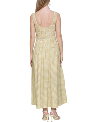 Avec Les Filles Drop Waist Smocked Bodice Linen-Blend Dress