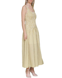 Avec Les Filles Drop Waist Smocked Bodice Linen-Blend Dress
