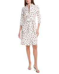 Renuar Woven Button Front Linen-Blend Midi Dress