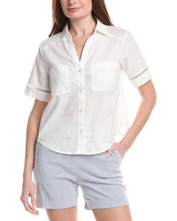 Renuar Woven Button Front Linen-Blend Blouse
