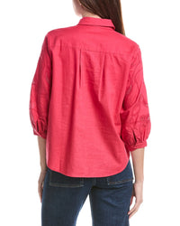 Renuar Woven Button Front Linen-Blend Blouse