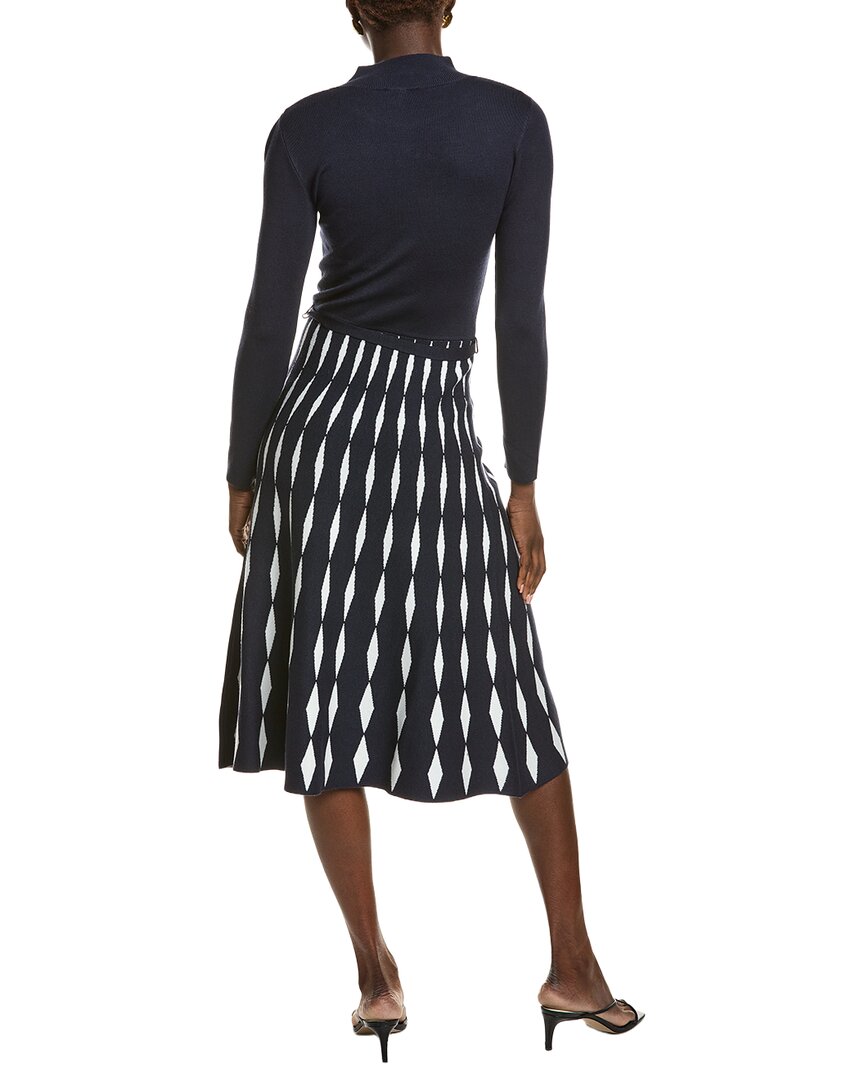 T Tahari Mock Neck Flared Diamond Jacquard Midi Dress