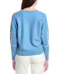 T Tahari Jersey Flower Embroidered Top