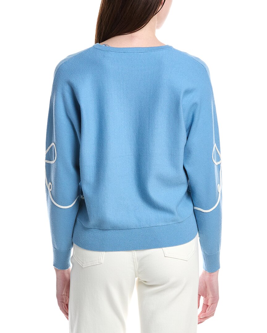 T Tahari Jersey Flower Embroidered Top
