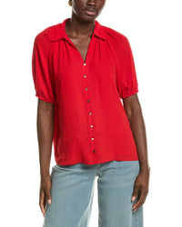 T Tahari Split Neck Collared Blouse