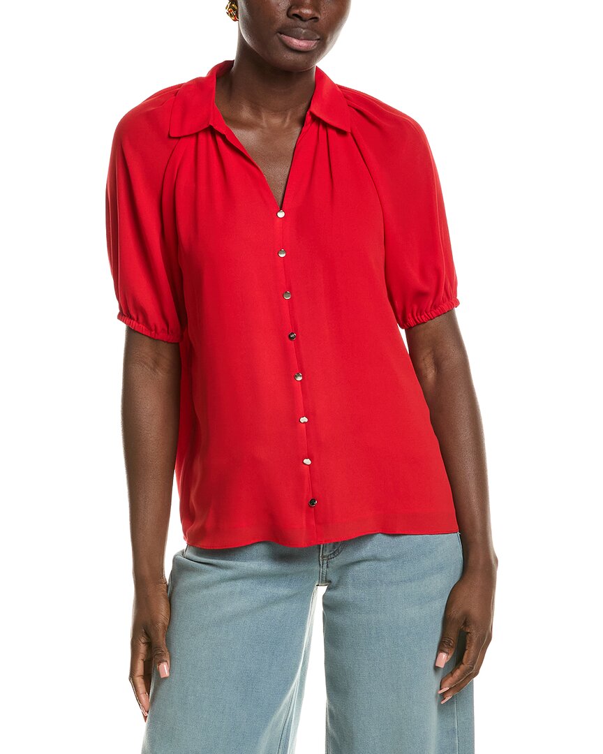 T Tahari Split Neck Collared Blouse