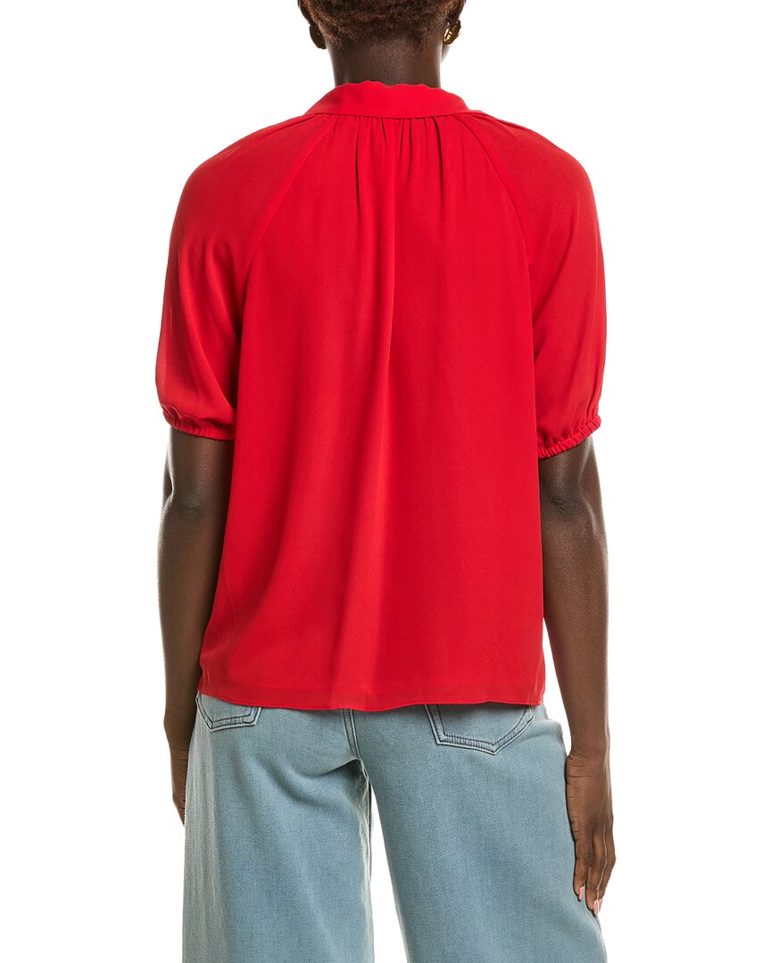 T Tahari Split Neck Collared Blouse
