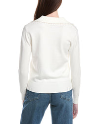 T Tahari Pearl Beaded V-Neck Polo Top