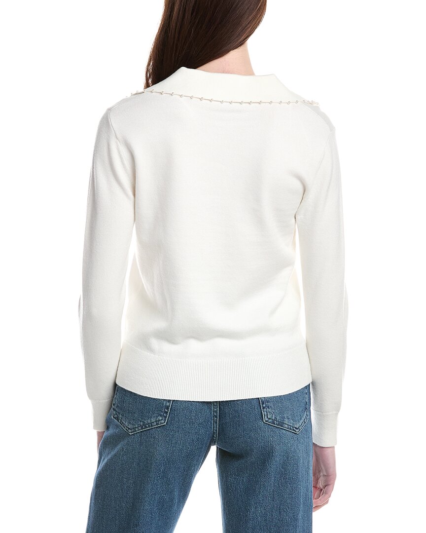 T Tahari Pearl Beaded V-Neck Polo Top