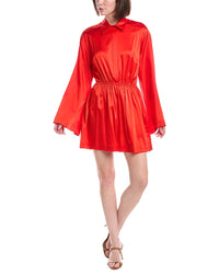 Caroline Constas Aesha Bell Sleeve Silk-Blend Mini Shirt Dress