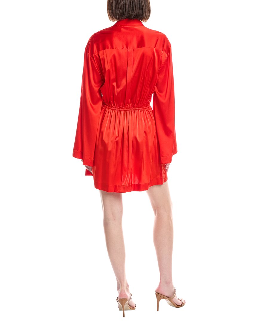 Caroline Constas Aesha Bell Sleeve Silk-Blend Mini Shirt Dress