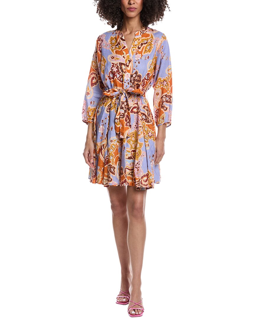 Tyler Böe Gabriella Linen Blue Paisley Mini Dress