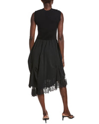 Gracia Knit Top Asymmetrical Lace Hem Midi Dress