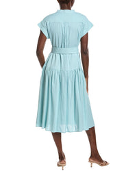 Gracia Embroidered Lace Bib Linen-Blend Midi Dress