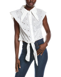 Gracia Eyelet Embroidered Tie-Front Top