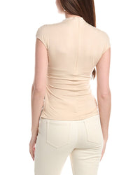 Gracia Lace Overlayed Cap Sleeve Mock Neck Top