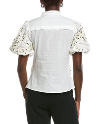 Gracia Front Body Floral Fabric Work Collar Top