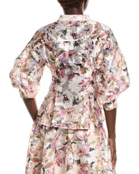 Gracia Floral Print Organza Puffed Sleeve Top