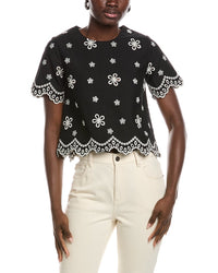 Gracia Embroidered Eyelet Crop Top