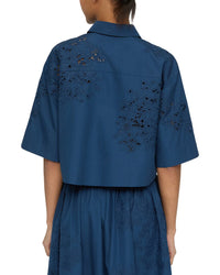 Lafayette 148 New York Embroidered Button Front Cropped Top