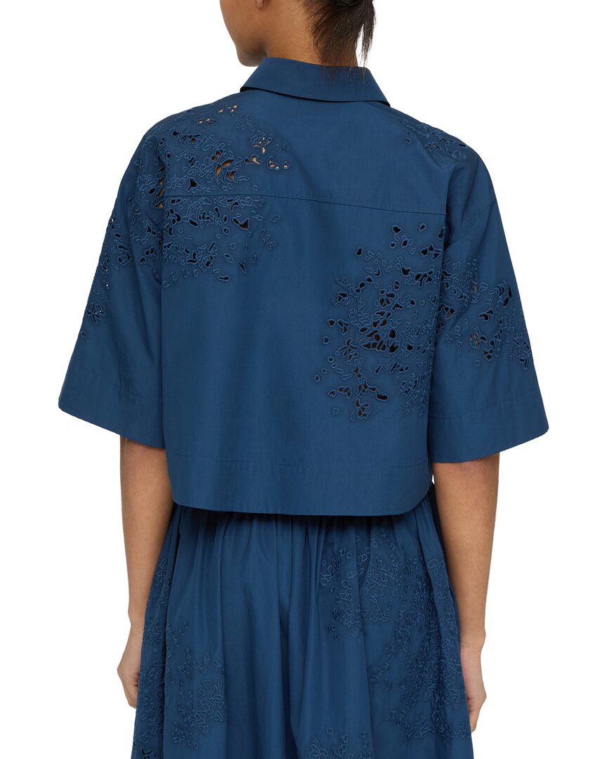 Lafayette 148 New York Embroidered Button Front Cropped Top