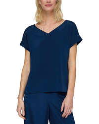 Lafayette 148 New York Wide V-Neck Cuff Sleeve Blouse