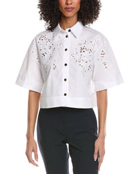 Lafayette 148 New York Embroidered Button Front Cropped Shirt