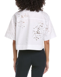Lafayette 148 New York Embroidered Button Front Cropped Shirt