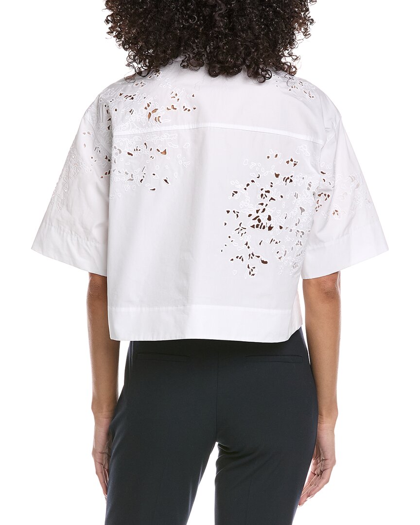 Lafayette 148 New York Embroidered Button Front Cropped Shirt