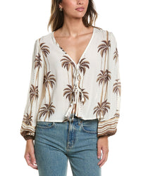 Surf Gypsy Printed Balloon Sleeve Tie Front Top