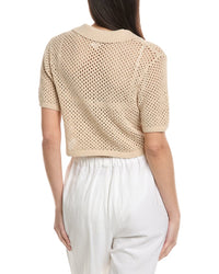 Onia Crochet Knit Cropped Polo Sweater