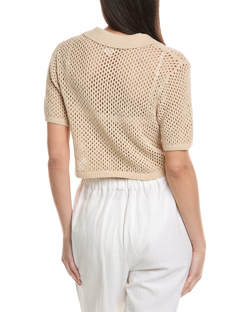 Onia Crochet Knit Cropped Polo Sweater