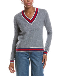 Autumn Cashmere Autumn Cashmere Striped V Cashmere Tennis Sweater