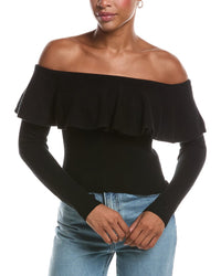 Autumn Cashmere Autumn Cashmere Rib Off The Shoulder Ruffle Cashmere Sweater
