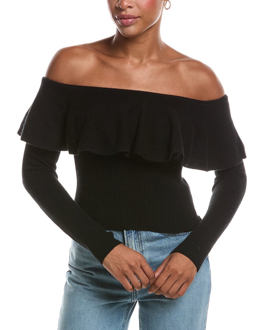 Autumn Cashmere Autumn Cashmere Rib Off The Shoulder Ruffle Cashmere Sweater