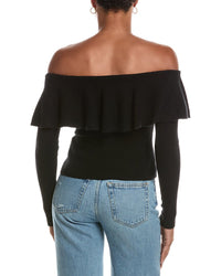 Autumn Cashmere Autumn Cashmere Rib Off The Shoulder Ruffle Cashmere Sweater