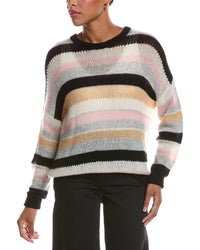 Autumn Cashmere Autumn Cashmere Pointelle Multi Stripe Crewneck Cashmere & Silk-Blend Sweater