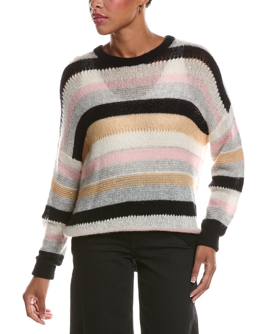 Autumn Cashmere Autumn Cashmere Pointelle Multi Stripe Crewneck Cashmere & Silk-Blend Sweater