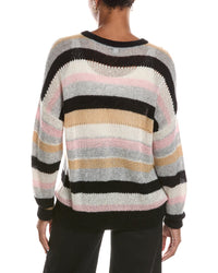 Autumn Cashmere Autumn Cashmere Pointelle Multi Stripe Crewneck Cashmere & Silk-Blend Sweater