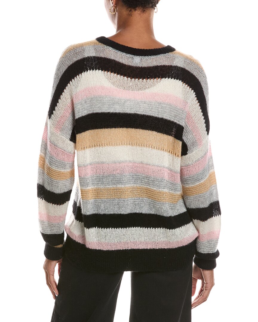Autumn Cashmere Autumn Cashmere Pointelle Multi Stripe Crewneck Cashmere & Silk-Blend Sweater