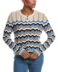 Autumn Cashmere Autumn Cashmere Boxy Zig Zag Stitch Crewneck Cardigan