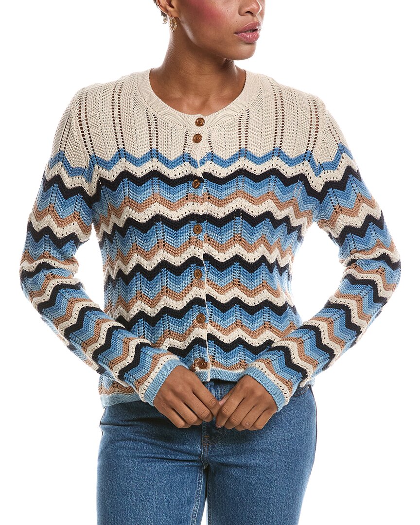 Autumn Cashmere Autumn Cashmere Boxy Zig Zag Stitch Crewneck Cardigan