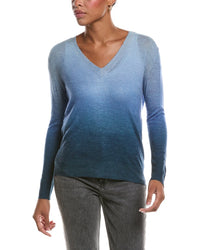 Autumn Cashmere Autumn Cashmere Ombre Print Distressed Edge V-Neck Cashmere Sweater